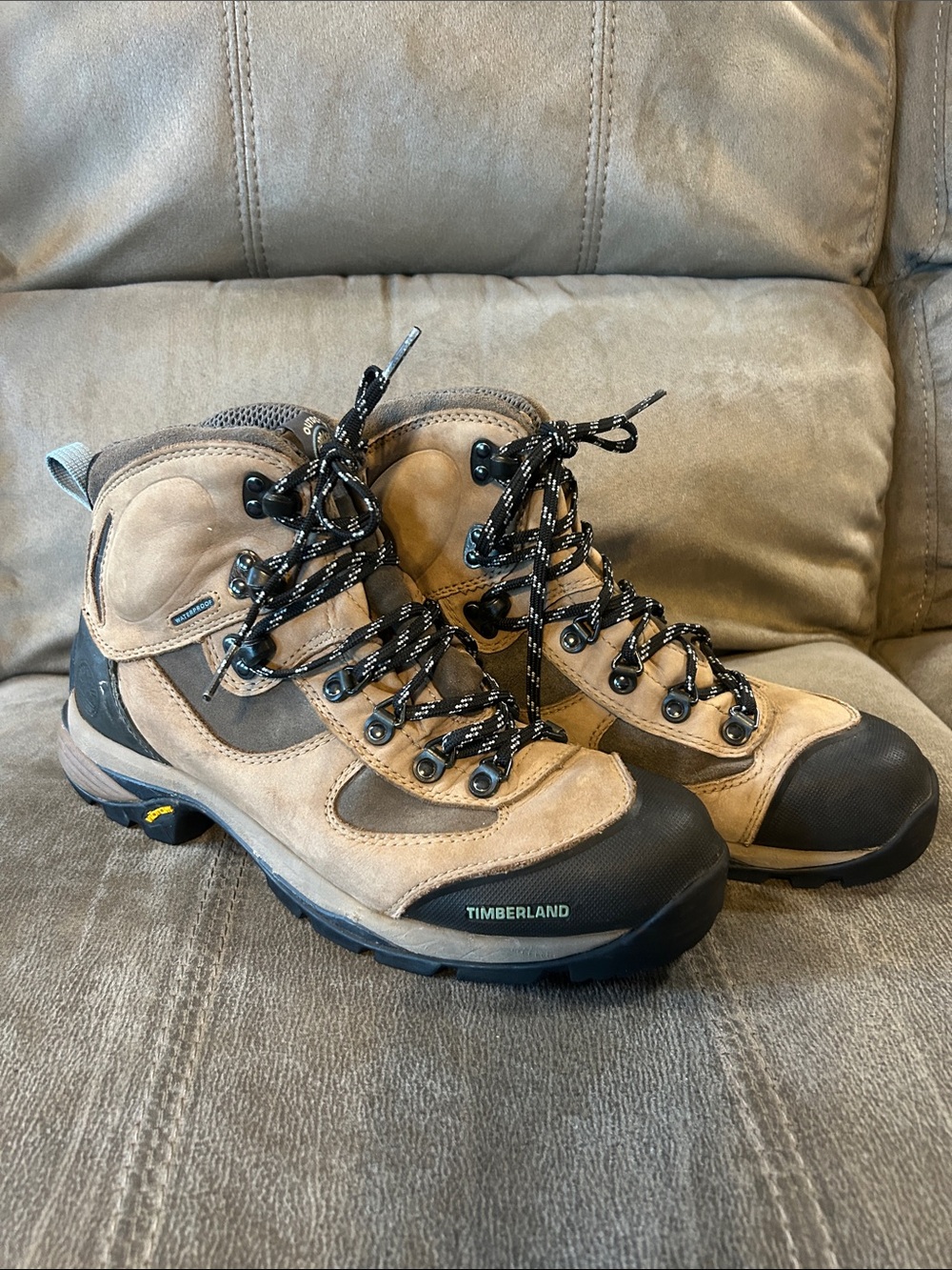 Timberland Tan and Black Lace-Up Hiking Boots